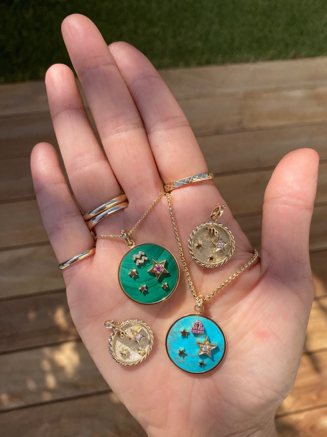 Large Malachite Zodiac Necklace - Cancer on 18” Chain (Other Signs By Special Order)