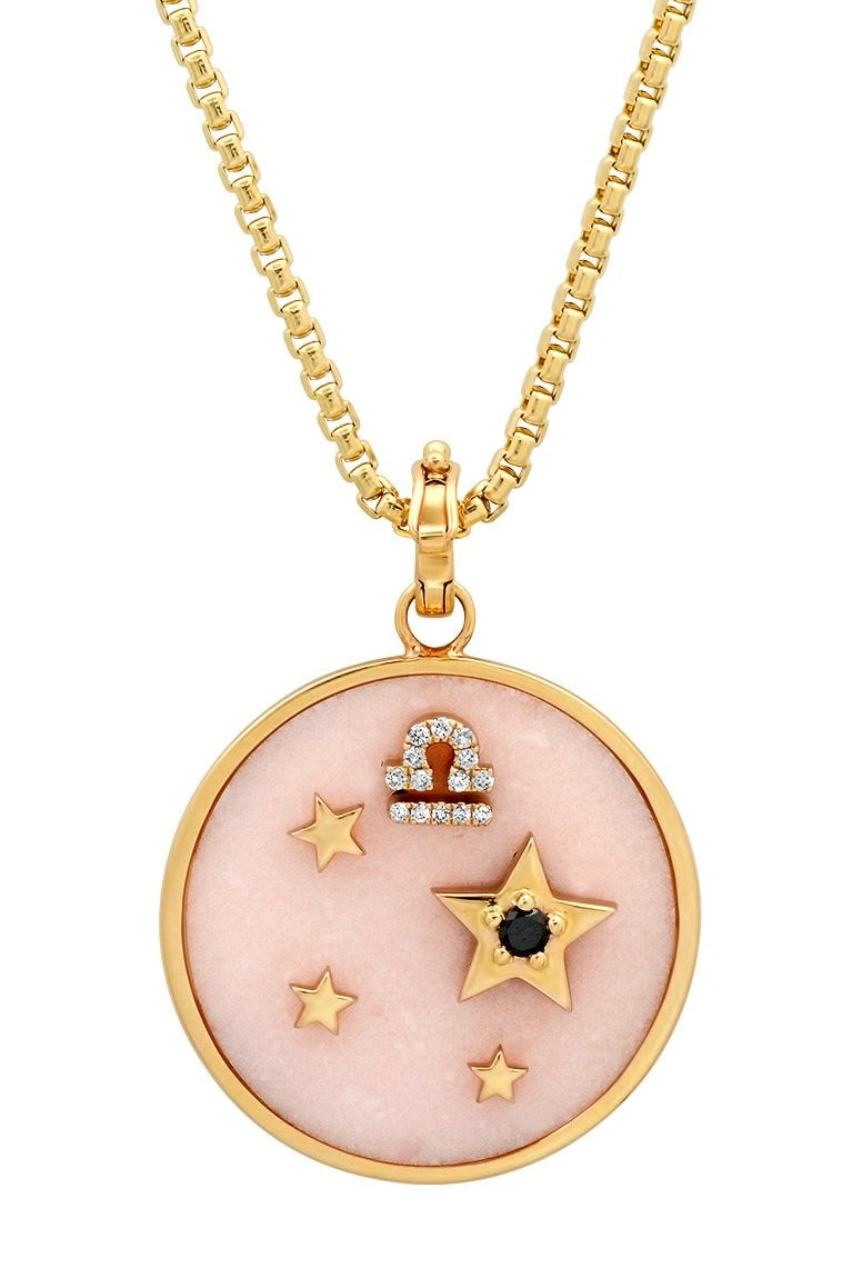Large Pink Opal Zodiac Necklace - Aquarius on 18” Chain available in store (Other Signs by Special Order)