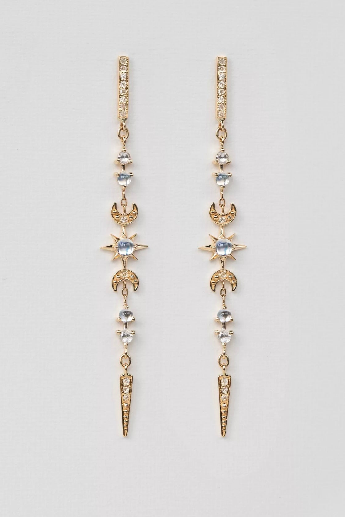 Moonstones & Diamonds Long Stellar Earrings (Pair)