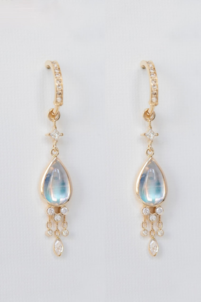 Moonstone Pear and Diamond Details Hoop Earring