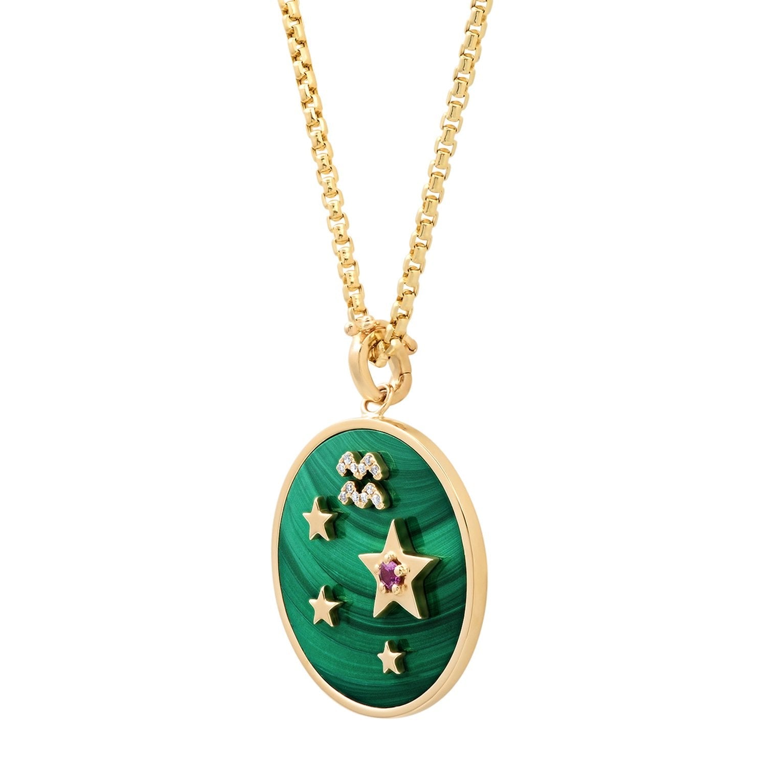 Large Malachite Zodiac Necklace - Cancer on 18” Chain (Other Signs By Special Order)