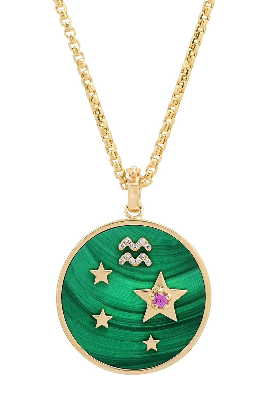 Large Malachite Zodiac Necklace - Cancer on 18” Chain (Other Signs By Special Order)